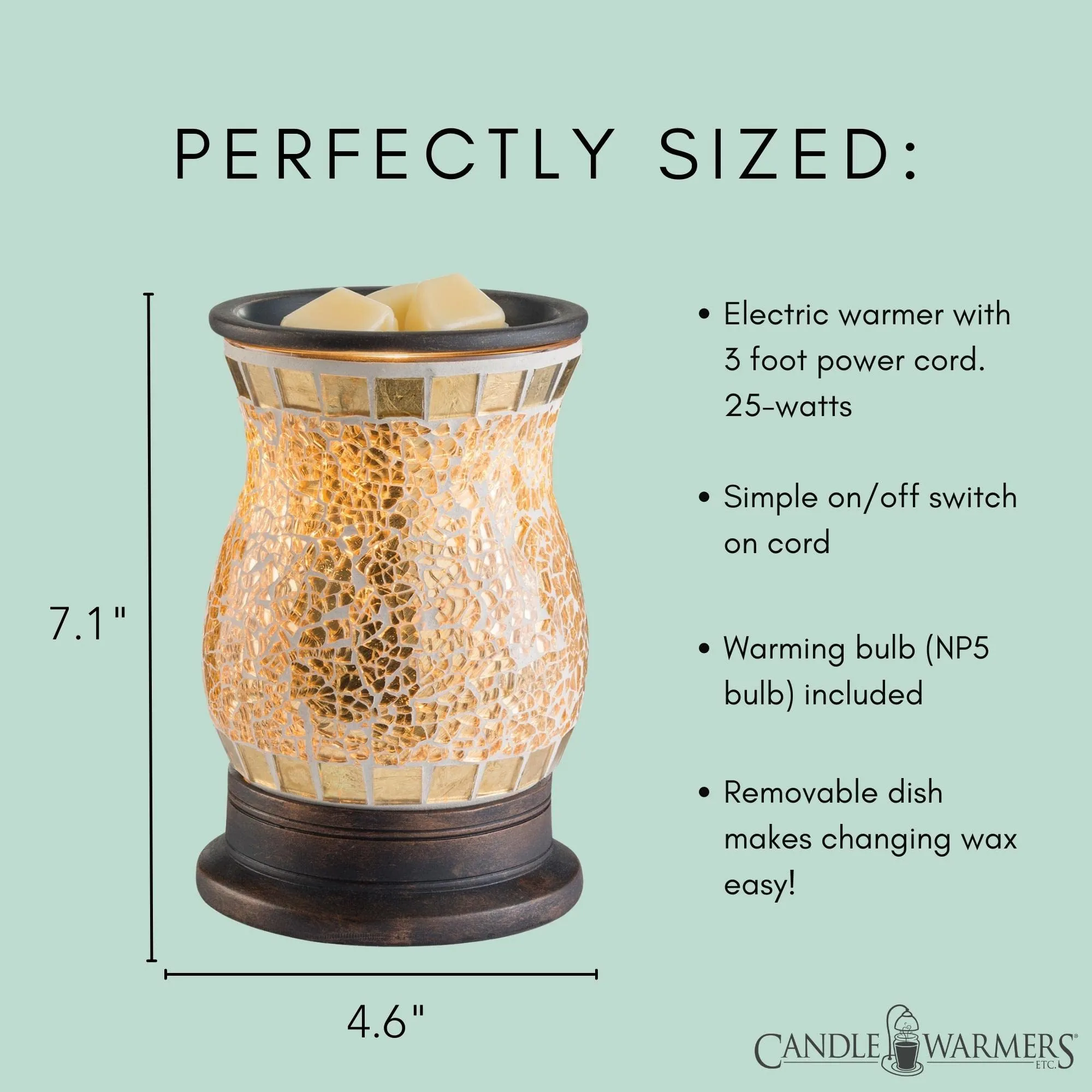 Candle Warmers Etc. Illumination Fragrance Warmer- Light-Up Warmer for Warming Scented Candle Wax Melts and Tarts or to Freshen Room, Gilded Glass