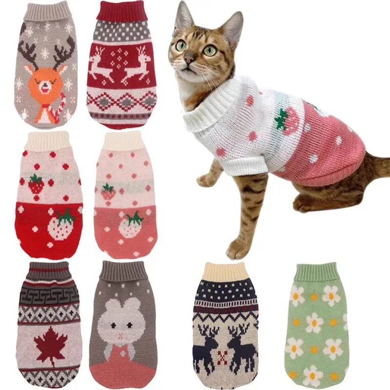 Christmas Knitted Pet Sweater – Warm Winter Clothes for Small & Medium Dogs and Cats