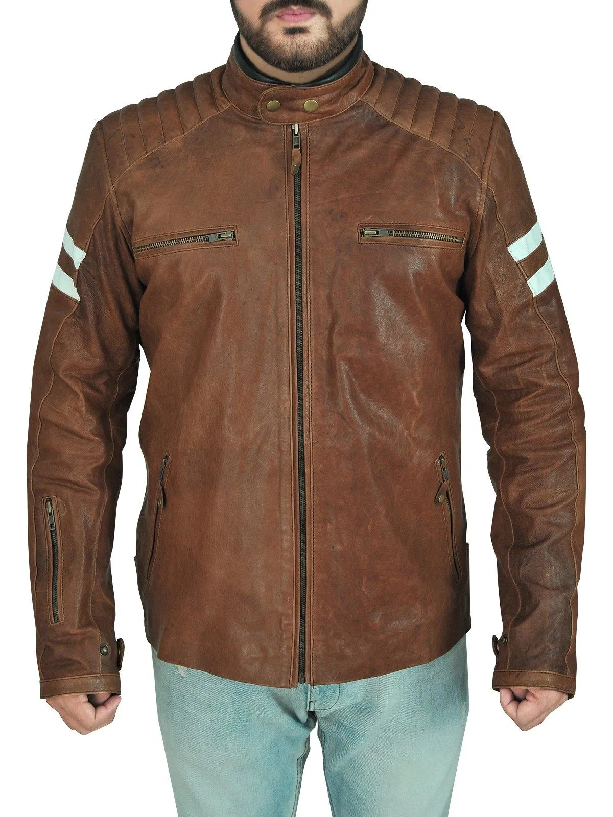 Classic Brown Genuine Leather Biker Jacket