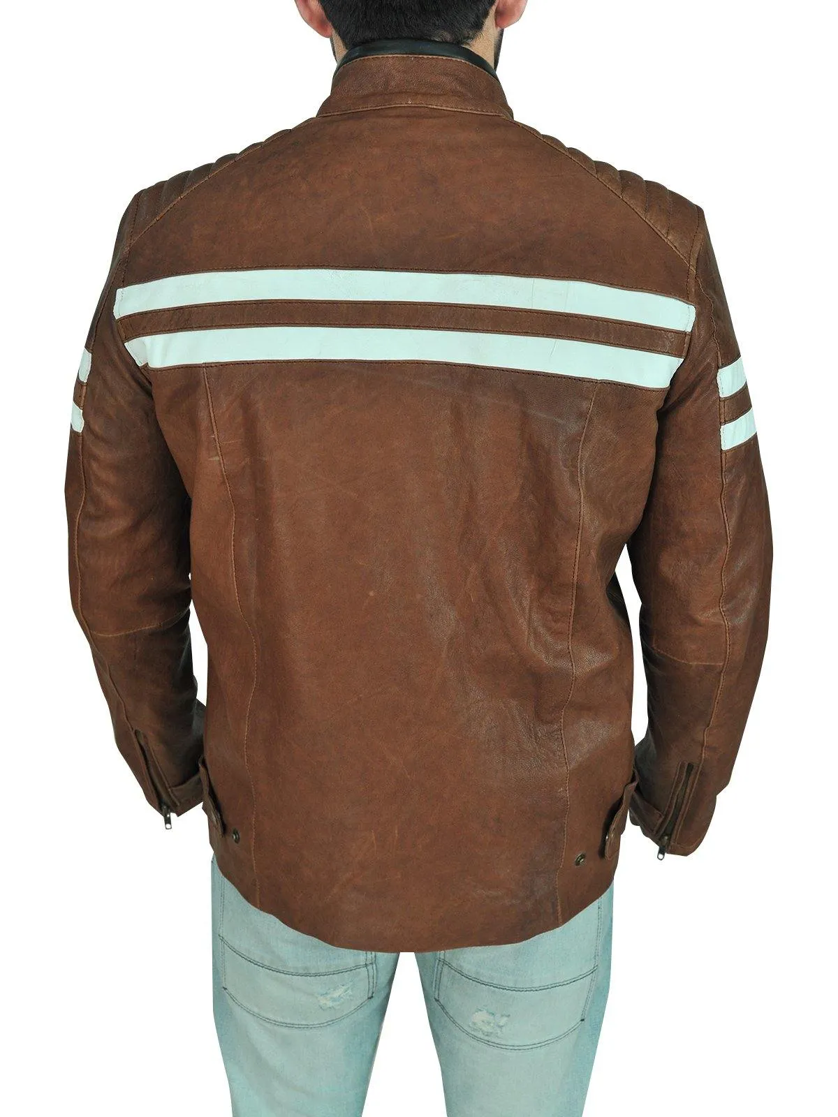 Classic Brown Genuine Leather Biker Jacket