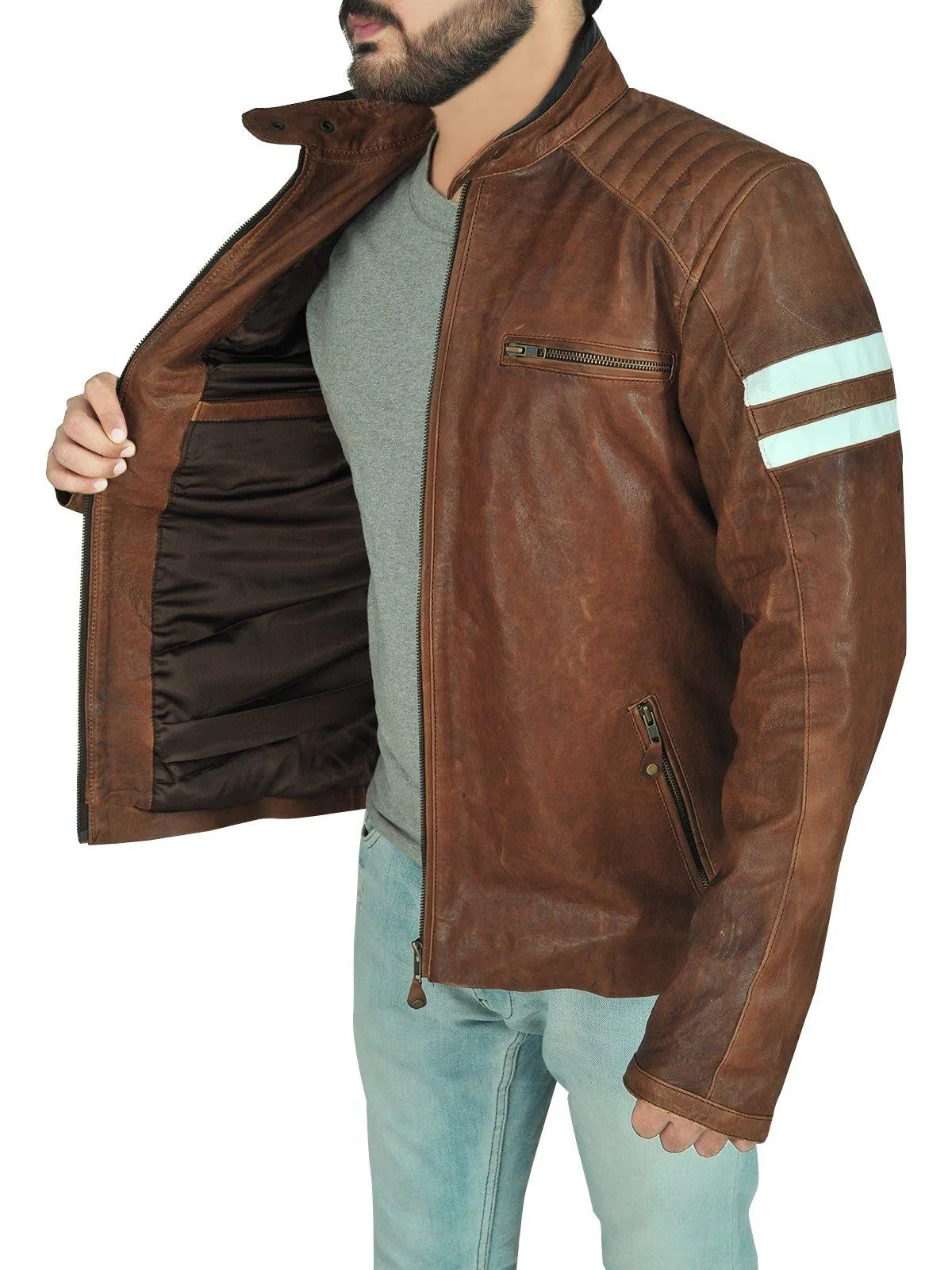 Classic Brown Genuine Leather Biker Jacket