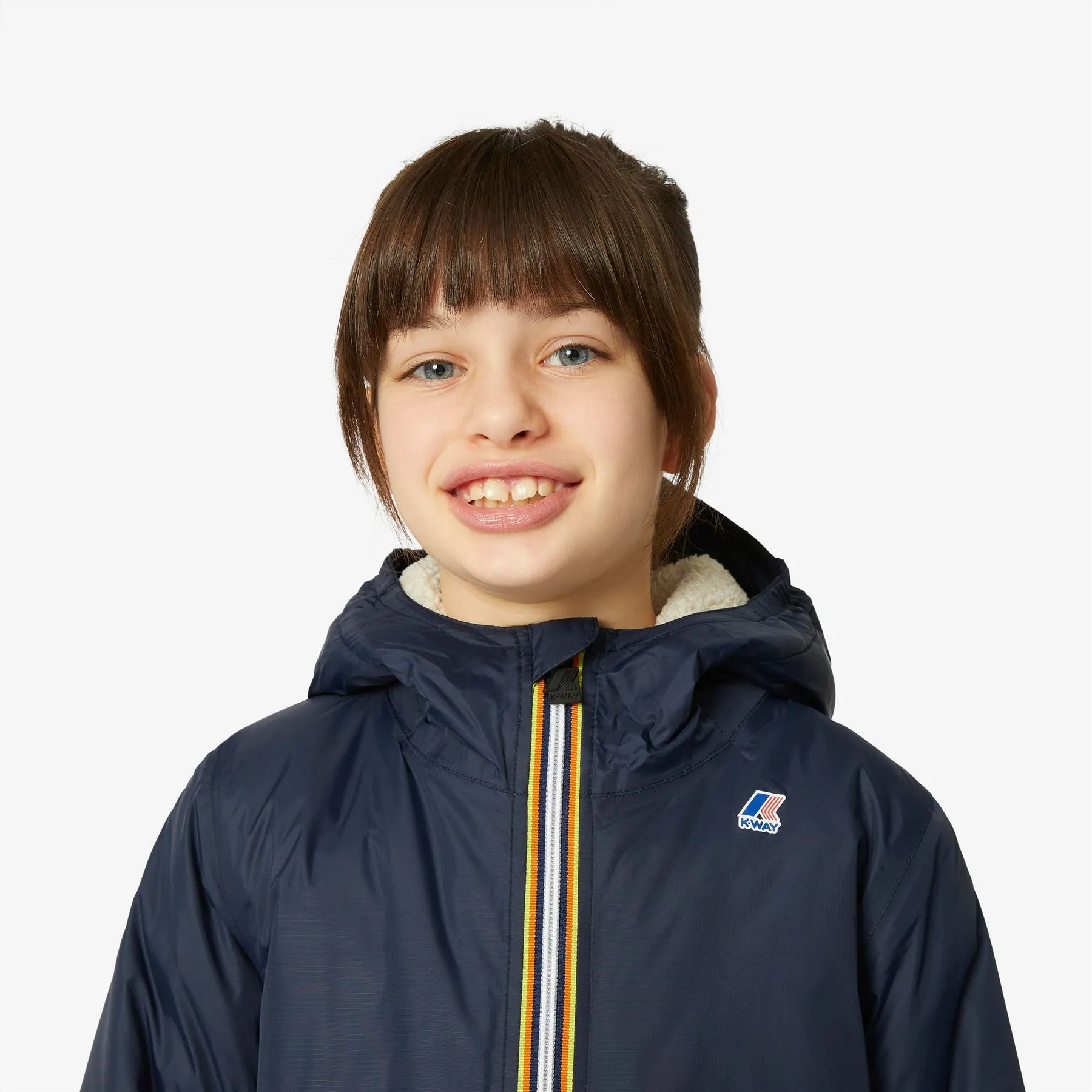 Claude Orsetto - Kids Sherpa Lined Waterproof Jacket in Ecru - Blue Depth