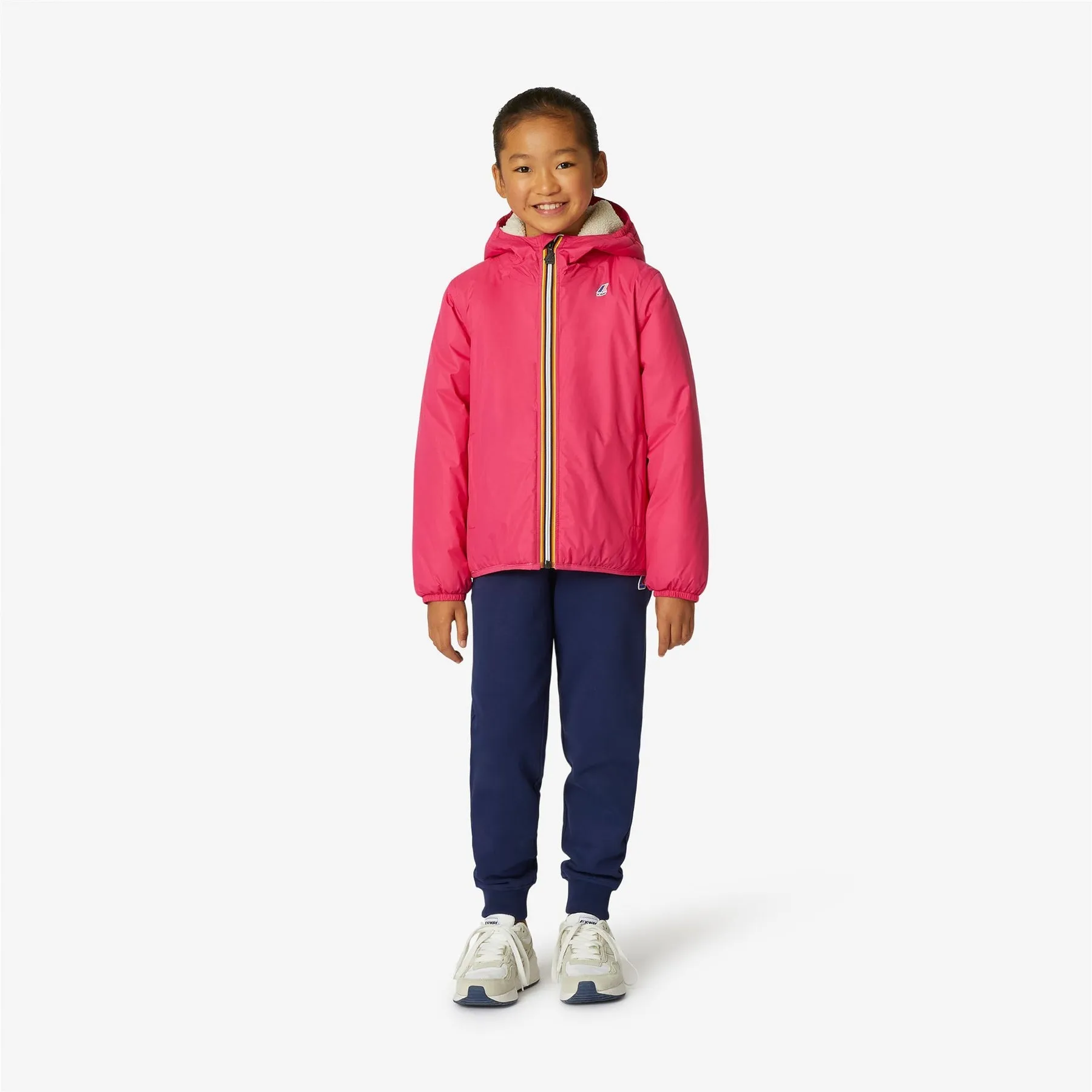 Claude Orsetto - Kids Sherpa Lined Waterproof Jacket in Ecru - Fuchsia Magenta