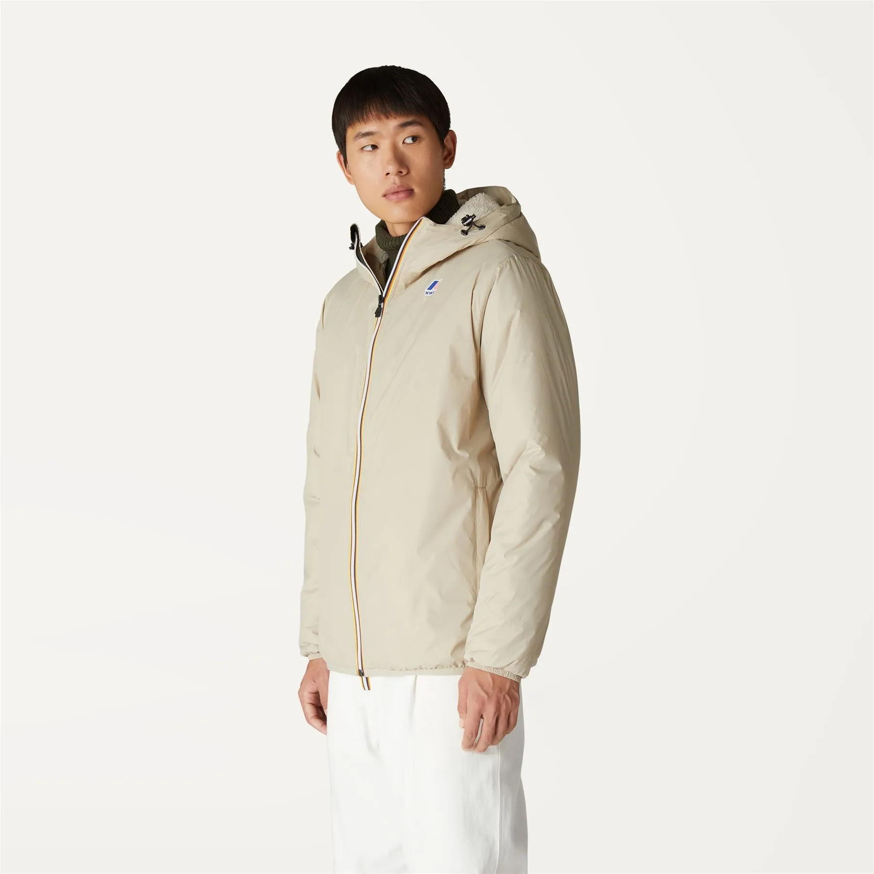 Claude Orsetto - Unisex Sherpa Lined Waterproof Full Zip Rain Jacket in Beige Grey