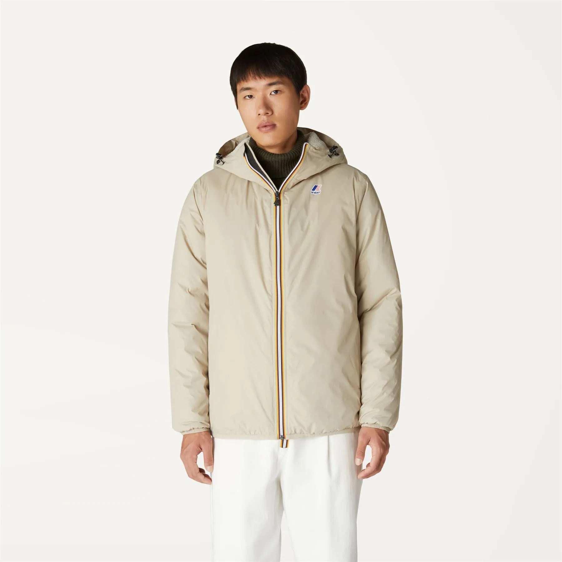 Claude Orsetto - Unisex Sherpa Lined Waterproof Full Zip Rain Jacket in Beige Grey