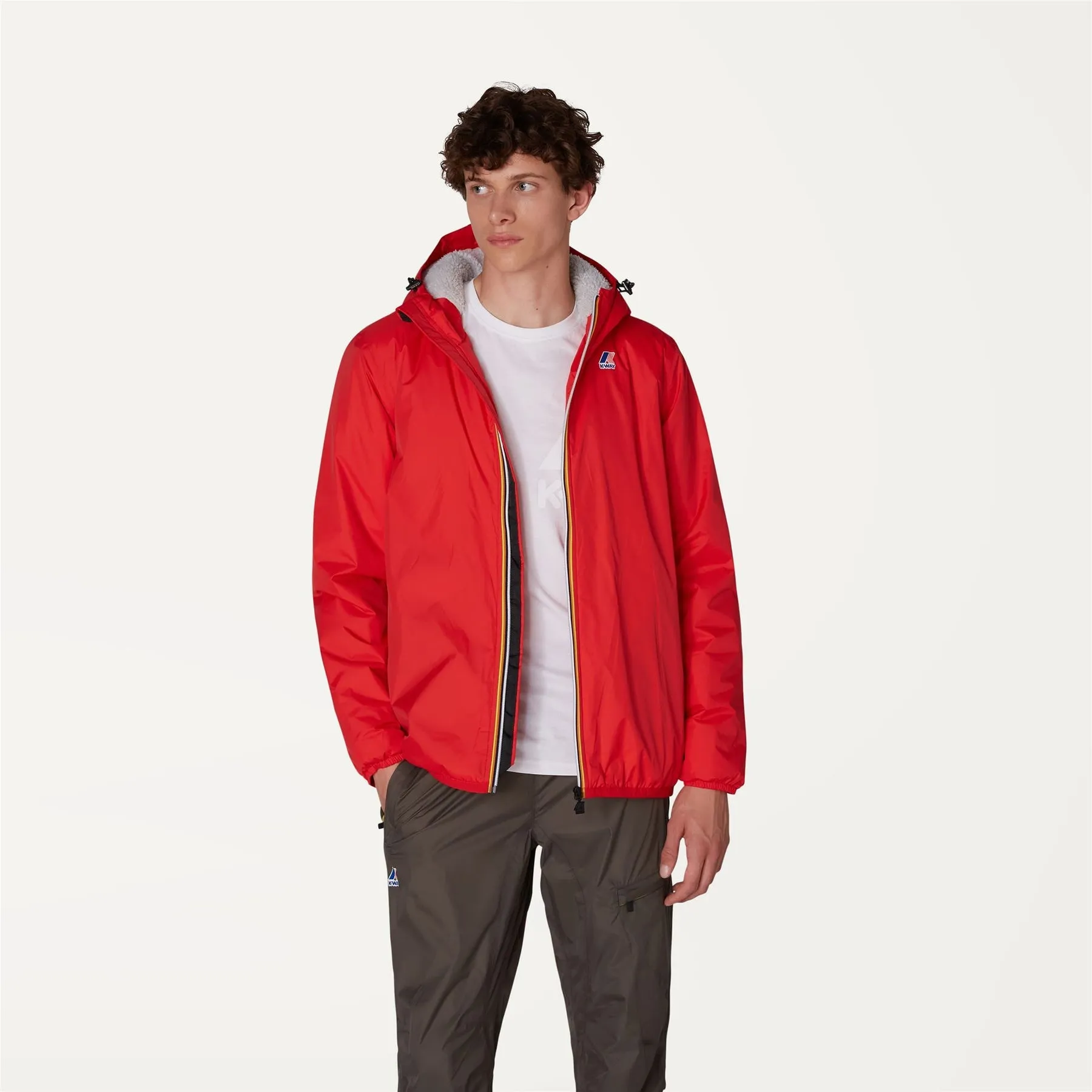 Claude Orsetto - Unisex Sherpa Lined Waterproof Full Zip Rain Jacket in Red