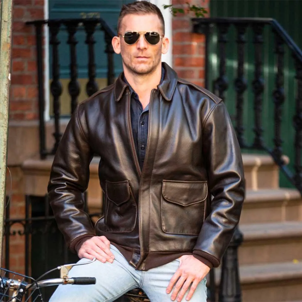 Cockpit USA Mens Antique Lambskin Leather A-2 Flight Jacket