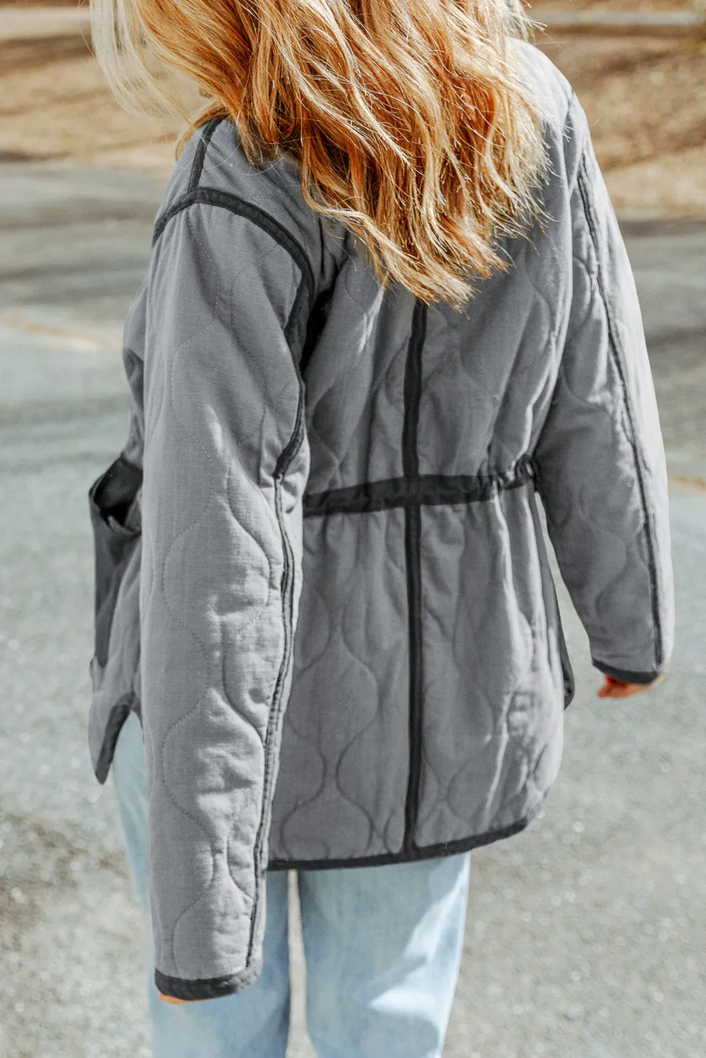 Colorblock Quilted Drawstring Waist Jacket