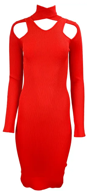 Coperni Cut-Out Rib Knit Dress in Flame Red