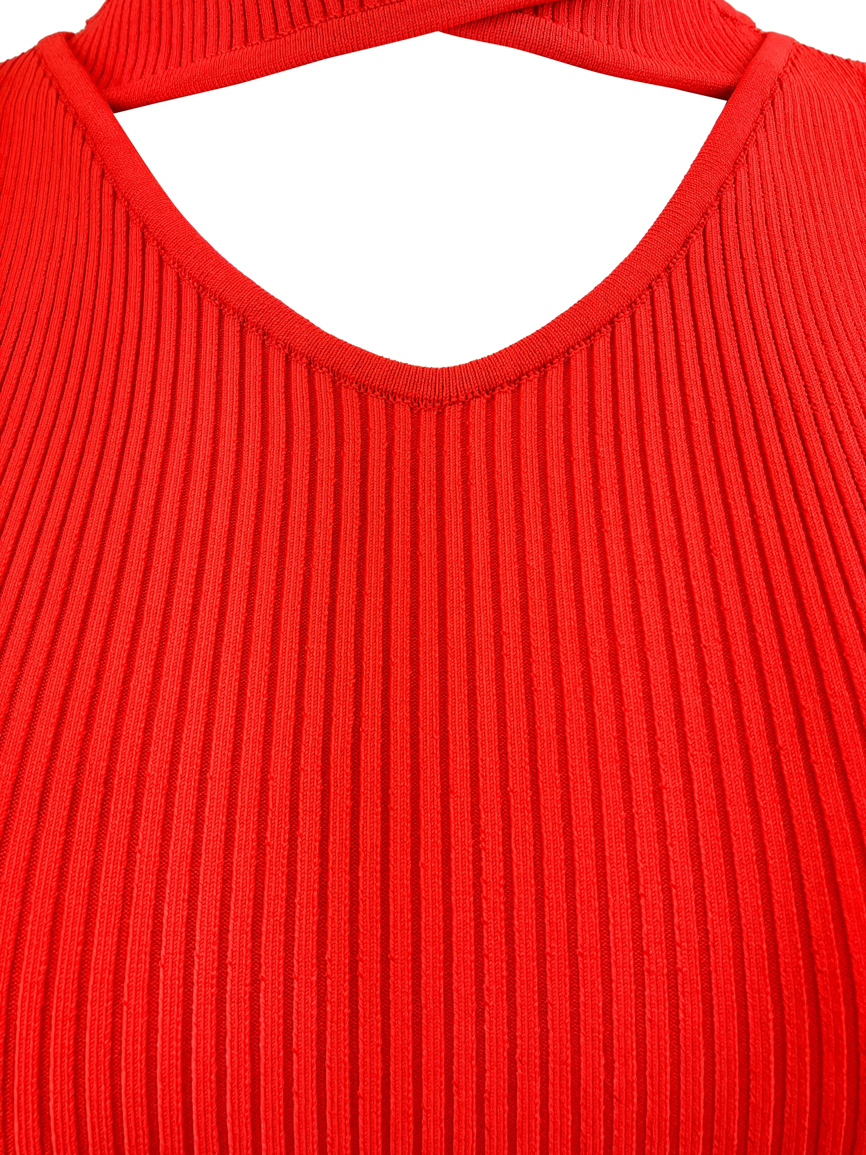 Coperni Cut-Out Rib Knit Dress in Flame Red