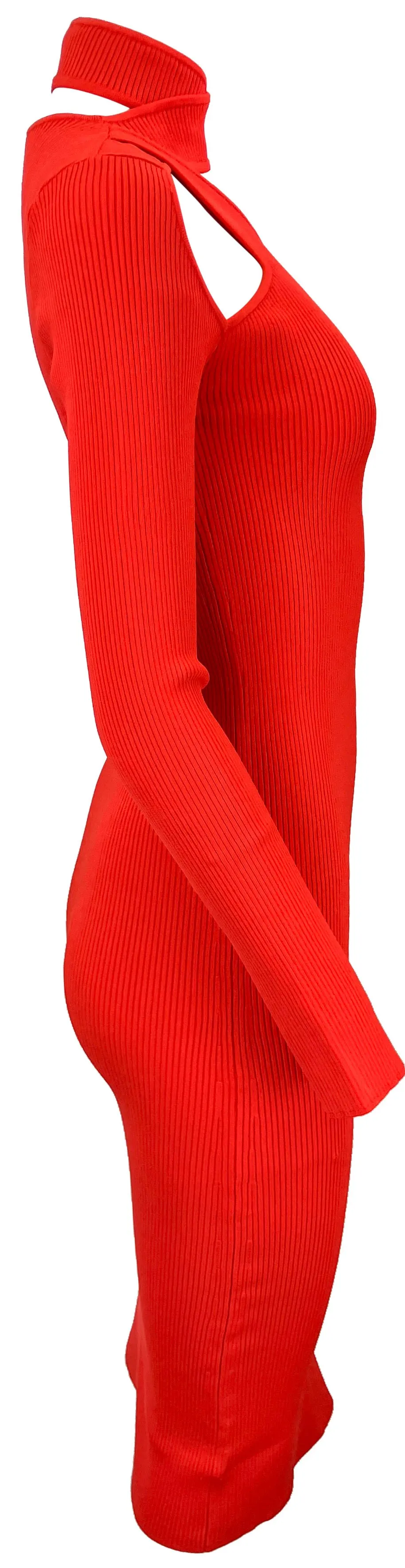 Coperni Cut-Out Rib Knit Dress in Flame Red