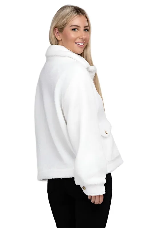 Cozy Sherpa Button-Front Jacket