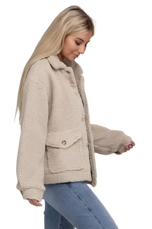 Cozy Sherpa Button-Front Jacket