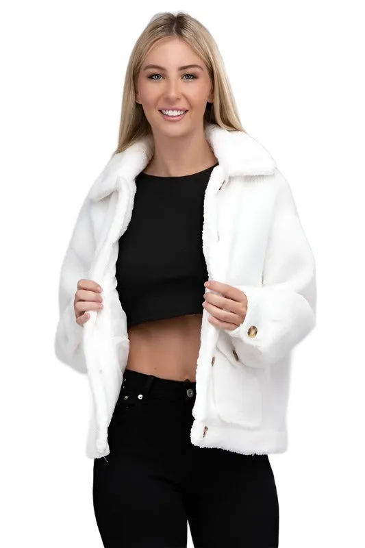 Cozy Sherpa Button-Front Jacket