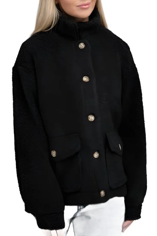 Cozy Sherpa Button-Front Jacket