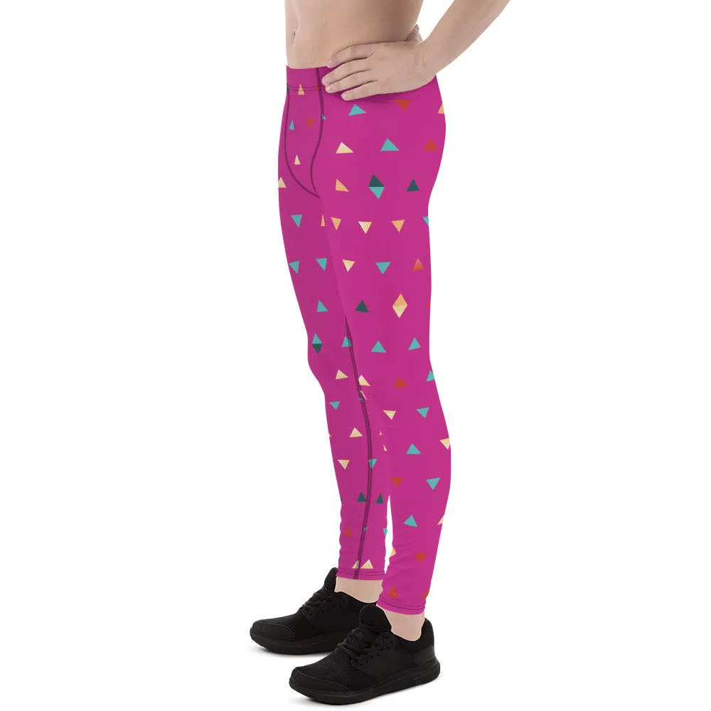 Dark Pink Birthday Boy Meggings, Geometric Rave Men's Sexy Leggings-Made in USA/EU