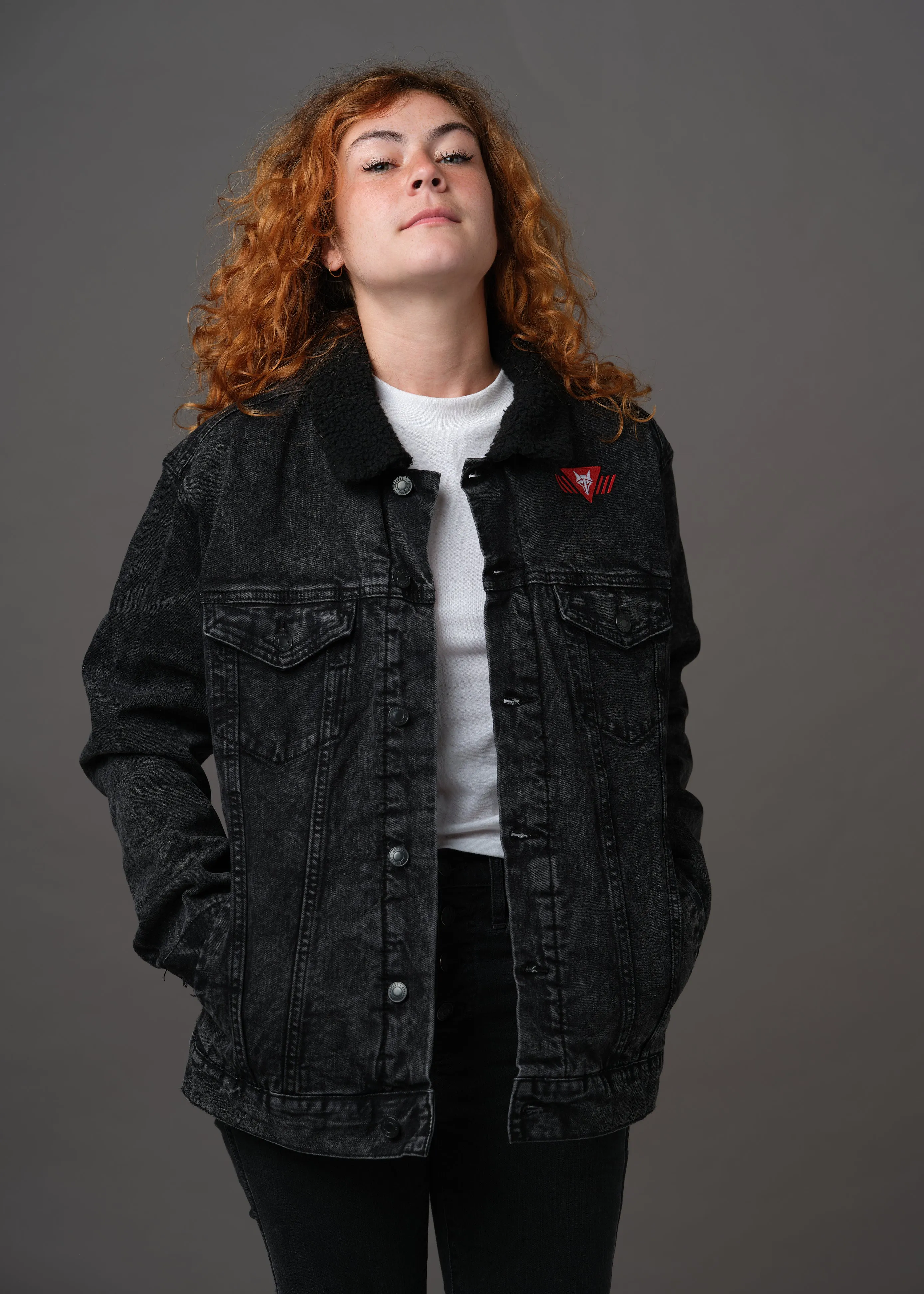 Denim Embroidered Howler Sherpa Jacket (Black)