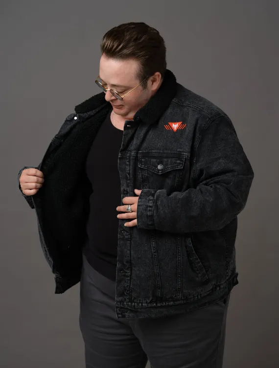 Denim Embroidered Howler Sherpa Jacket (Black)