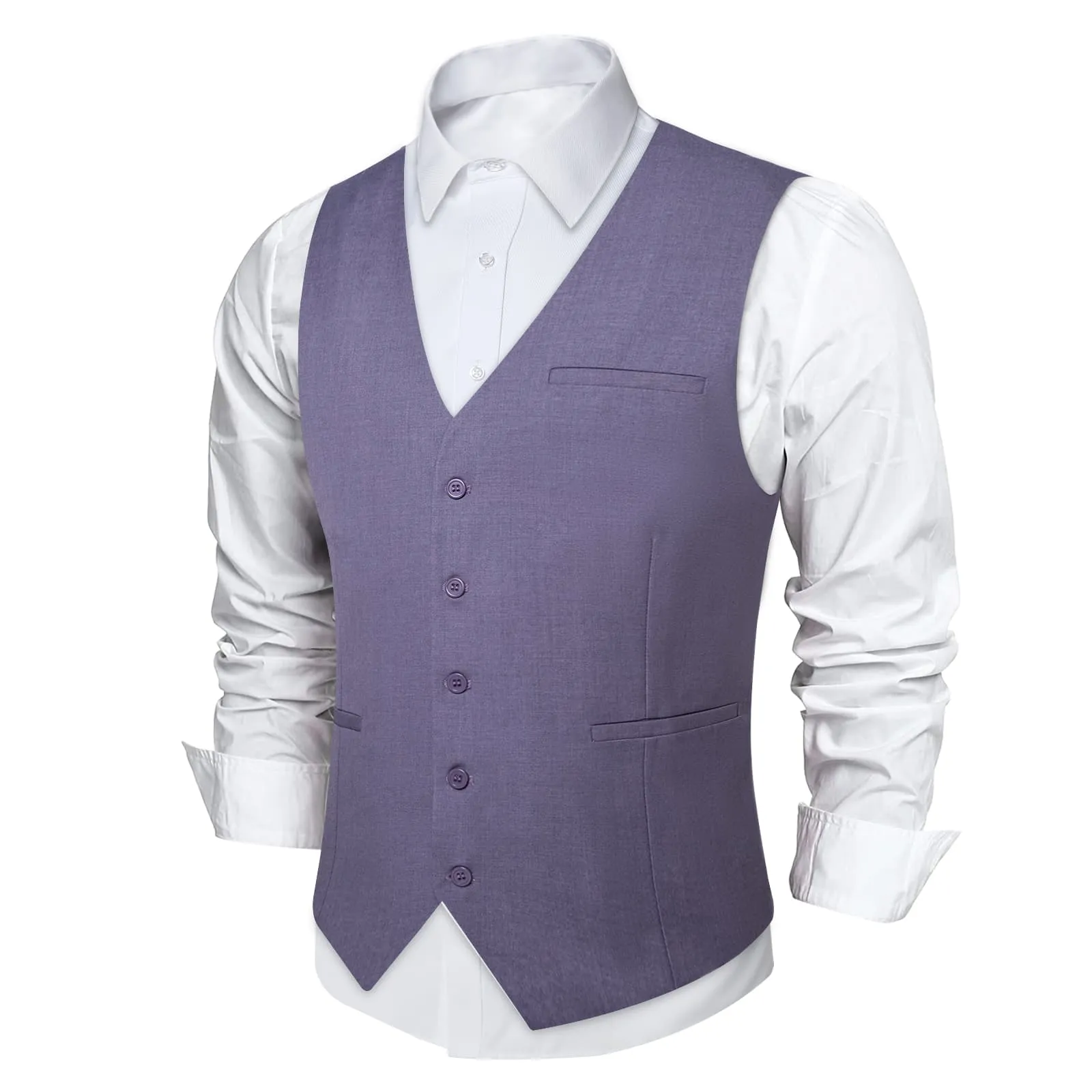 DiBanGu Mens Vest Deep Thistle Purple Solid V Neck Work Waistcoat Silk Button Vest