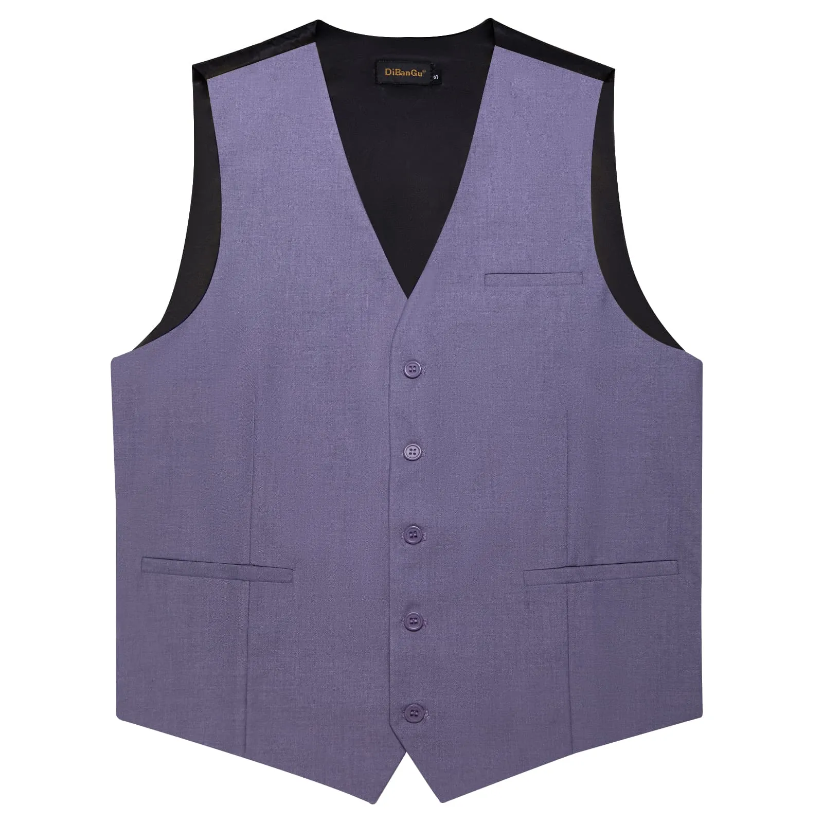 DiBanGu Mens Vest Deep Thistle Purple Solid V Neck Work Waistcoat Silk Button Vest