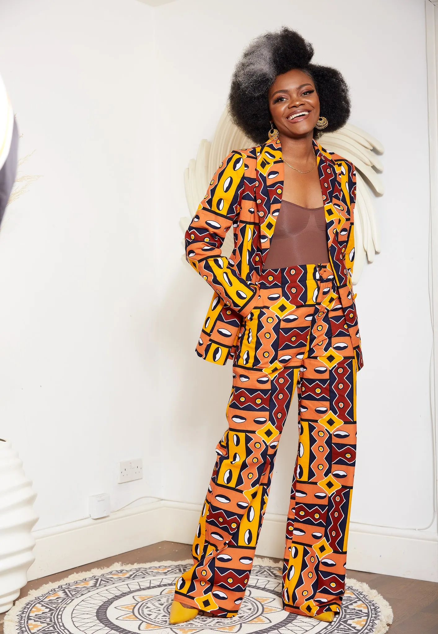 Double Breasted African Print Blazer With Detachable Belt - Malika