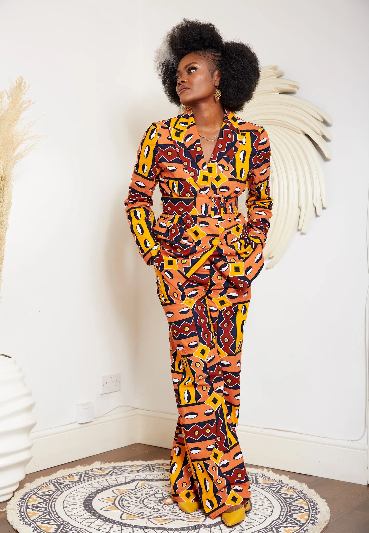 Double Breasted African Print Blazer With Detachable Belt - Malika