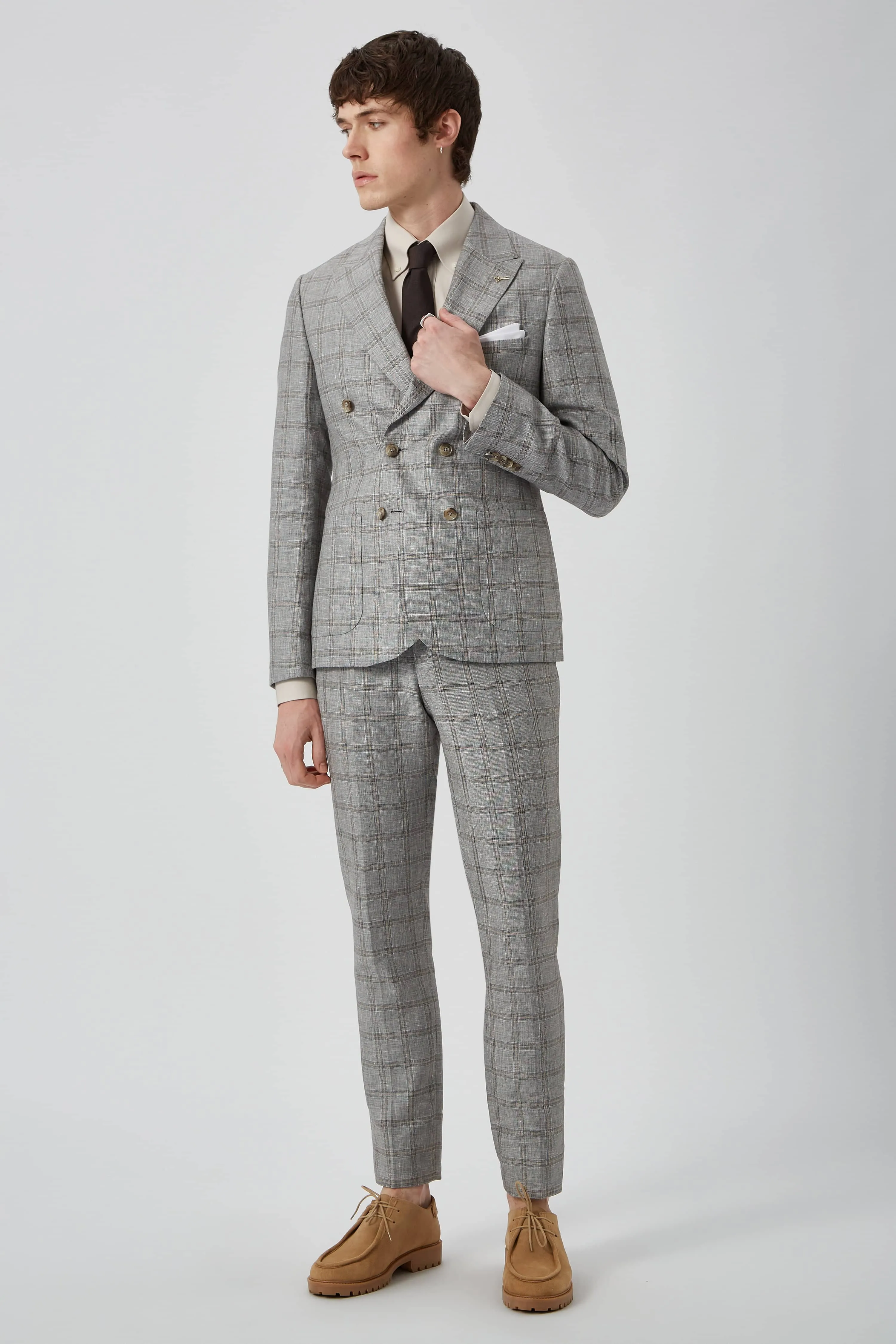 Downs Slim Fit Grey Check Double Breasted Jacket - ARCHIVE