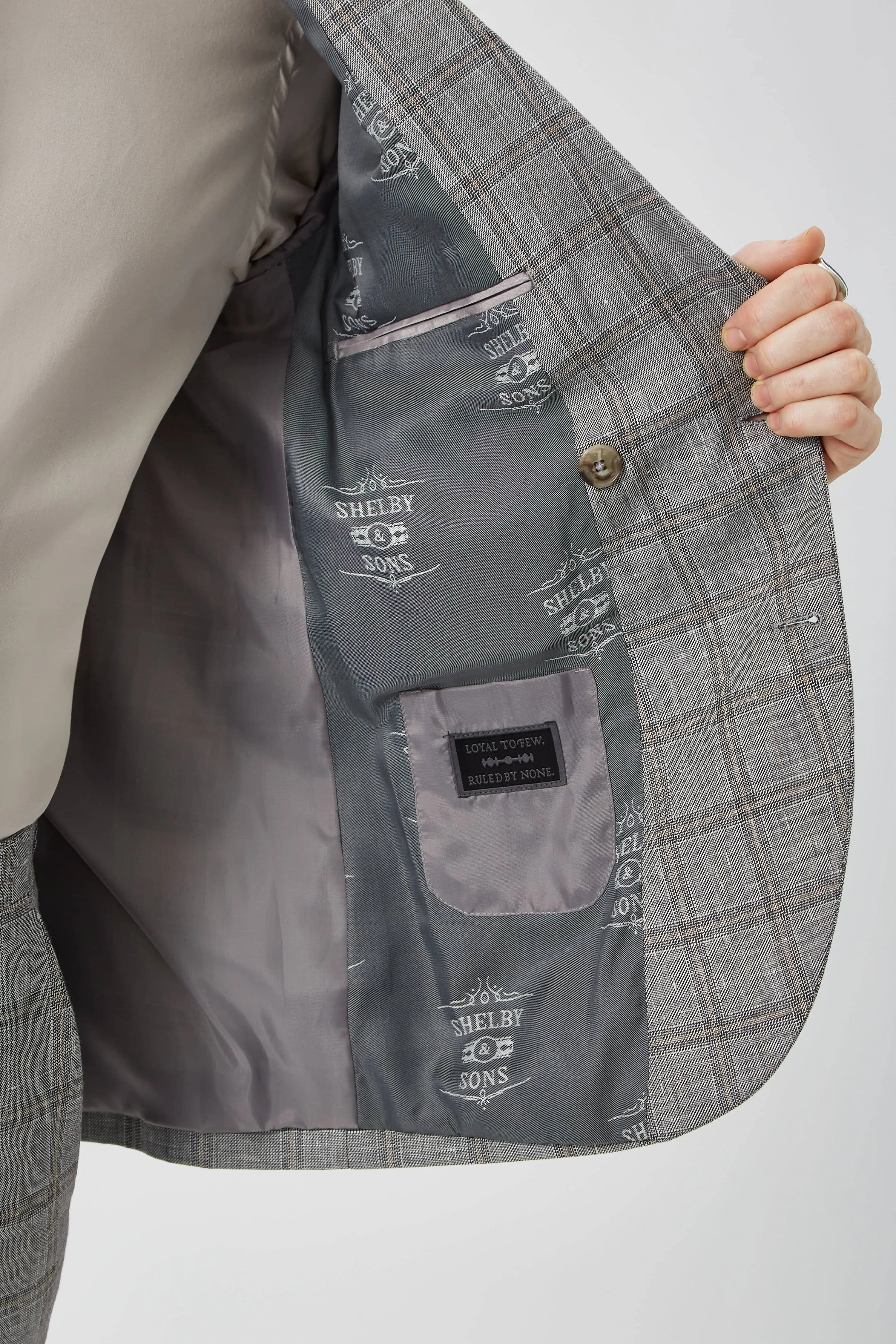 Downs Slim Fit Grey Check Double Breasted Jacket - ARCHIVE