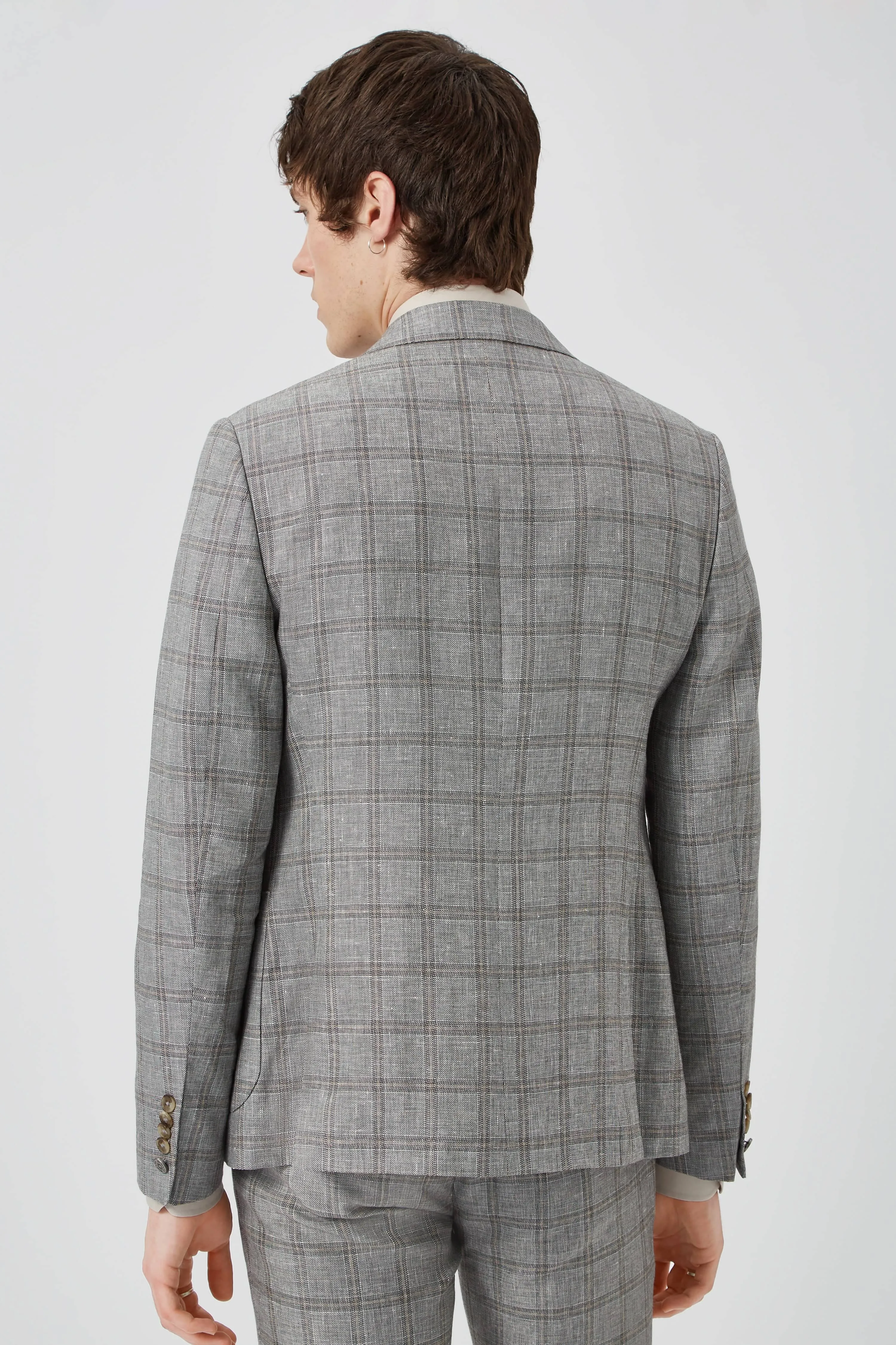 Downs Slim Fit Grey Check Double Breasted Jacket - ARCHIVE