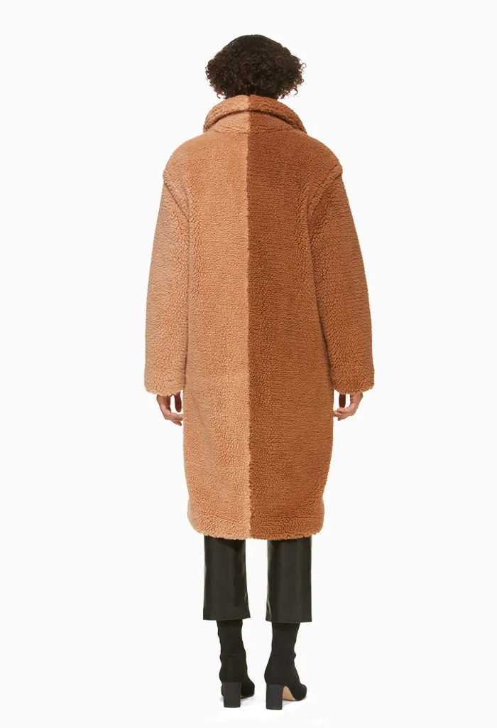 ELAINE - TWO TONED SHERPA TEDDY COAT OVERSIZED, DOUBLE-BREASTED