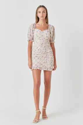 Endless Rose - Embroidery on Chiffon Shirred Mini Dress