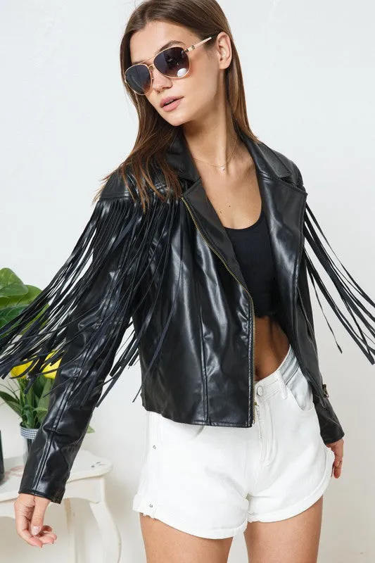 Faux Leather Moto Fringe Jacket