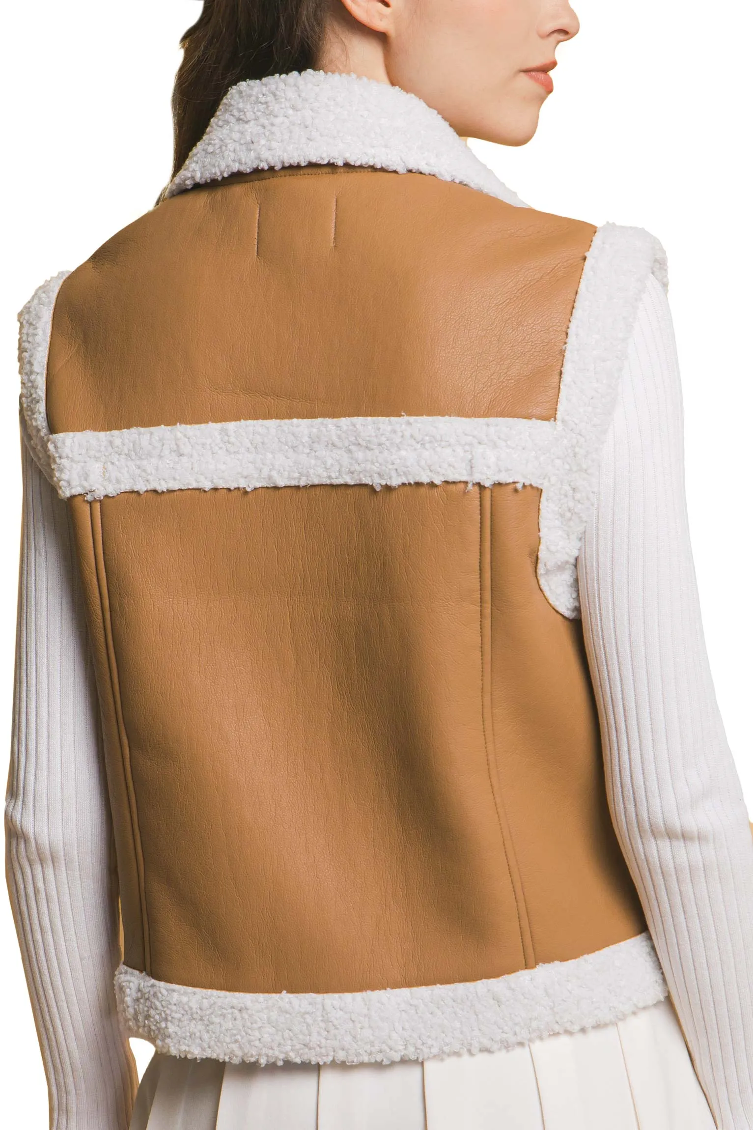 Faux Leather Sherpa Trim Vest