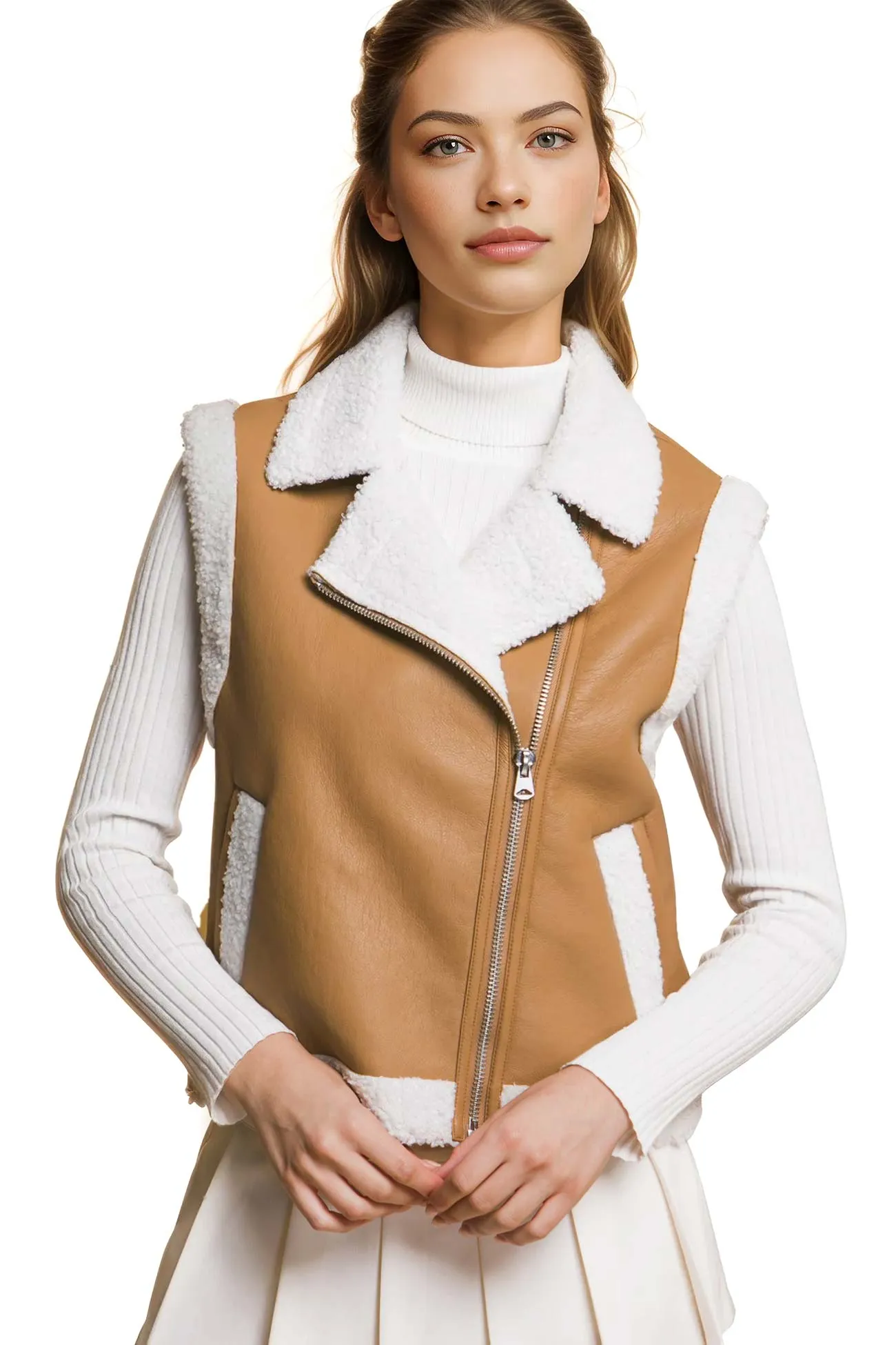 Faux Leather Sherpa Trim Vest