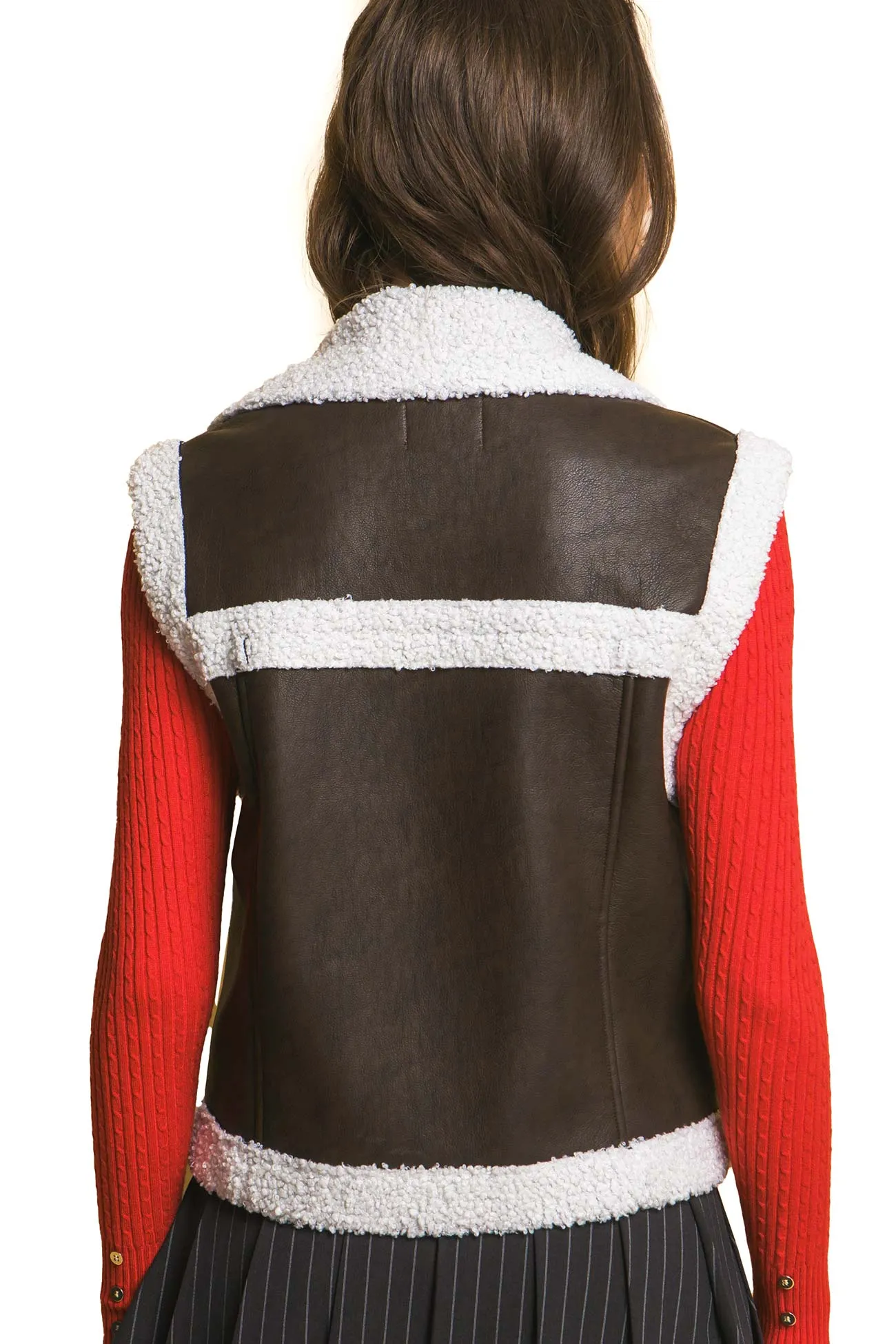 Faux Leather Sherpa Trim Vest