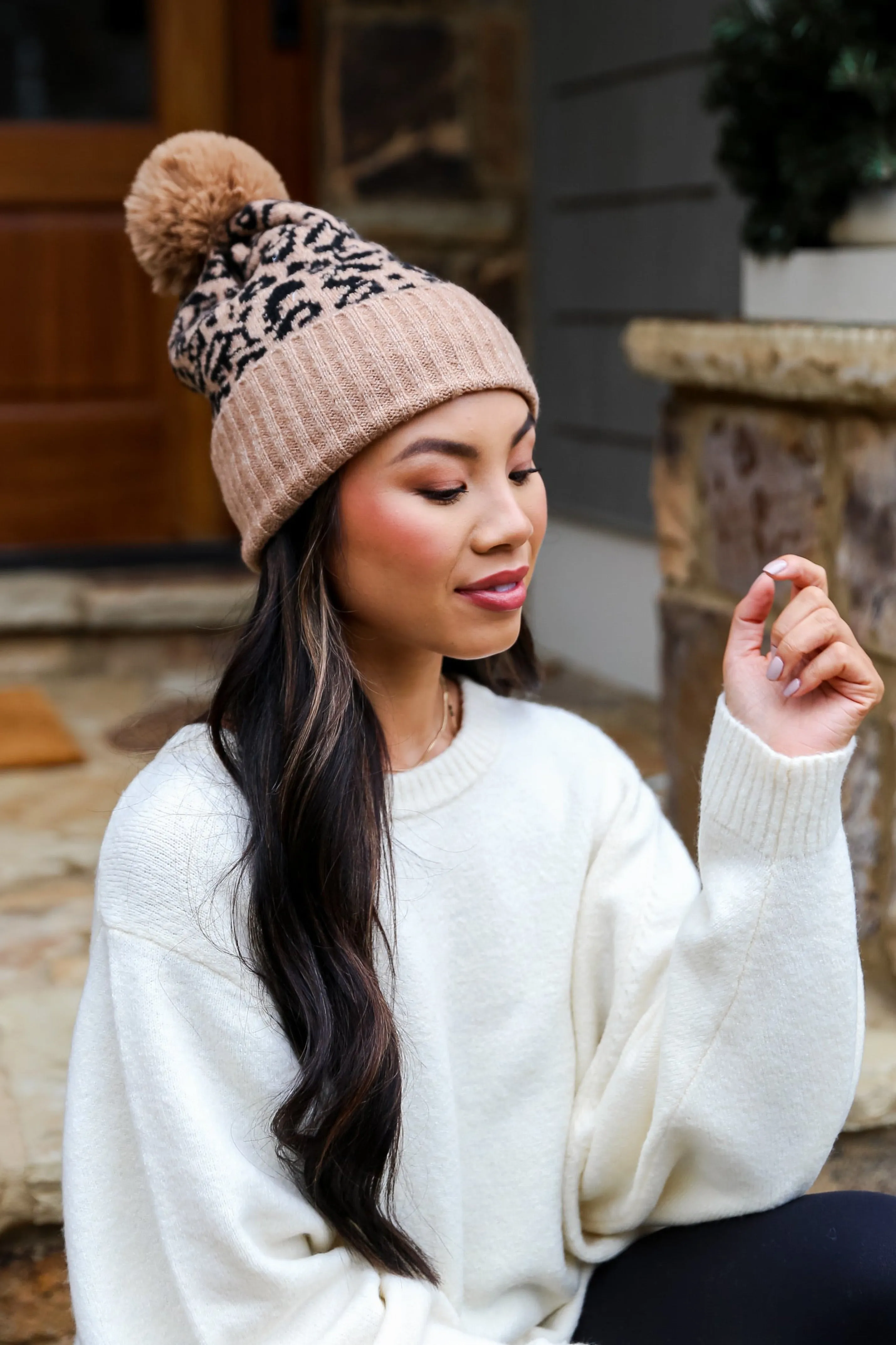 FINAL SALE - Adorably Cozy Leopard Pom Pom Beanie - DOORBUSTER