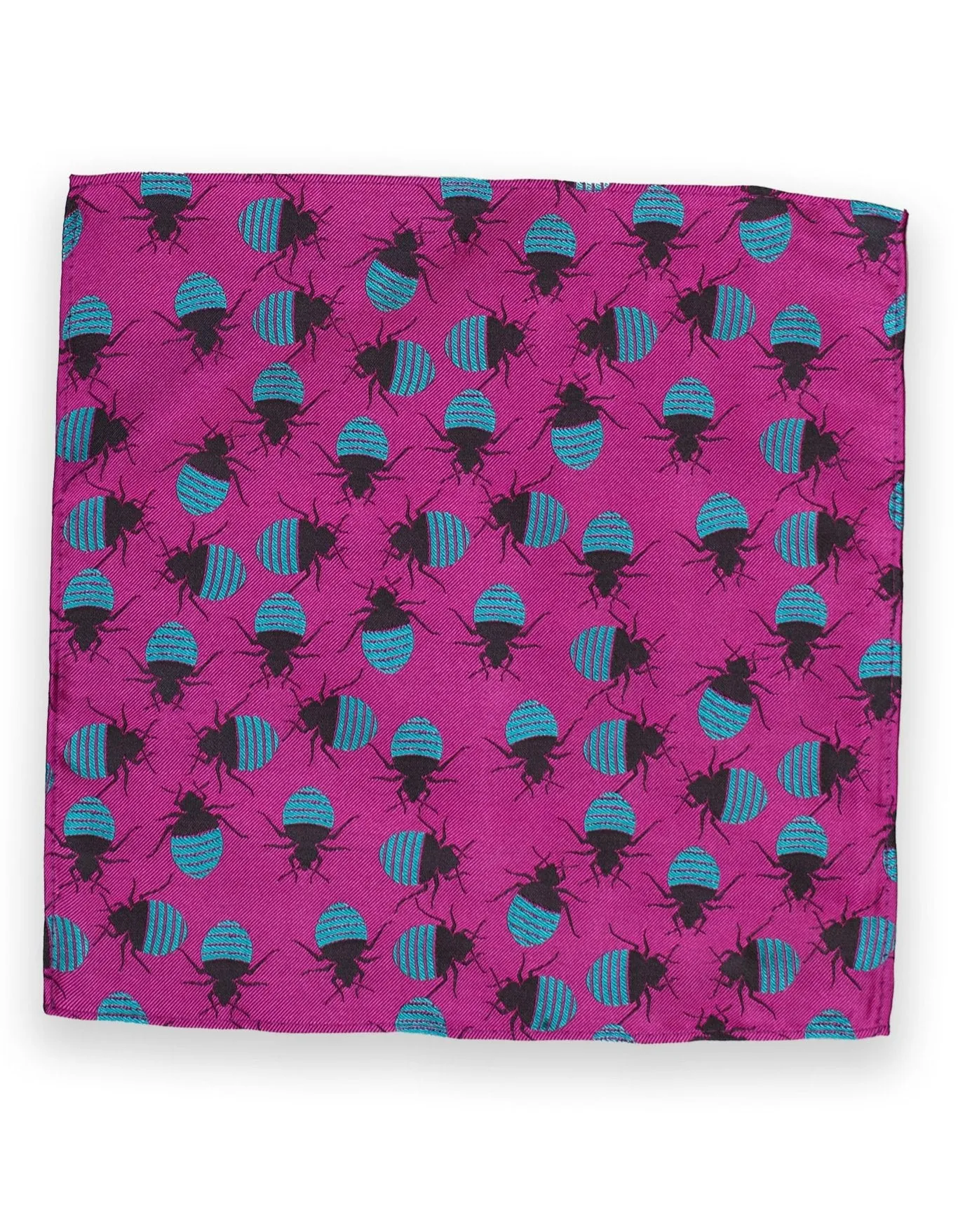 Fuchsia & Turquoise Bed Bugs Silk Pocket Square