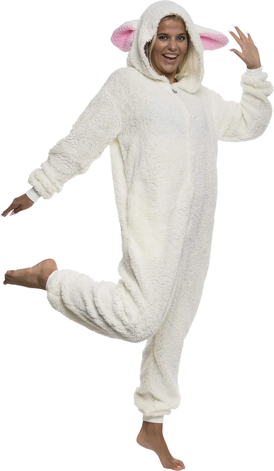 Funny Slim Fit Sherpa Adult Animal Halloween Costume - Plush One Piece Cosplay Suit for Women and Men