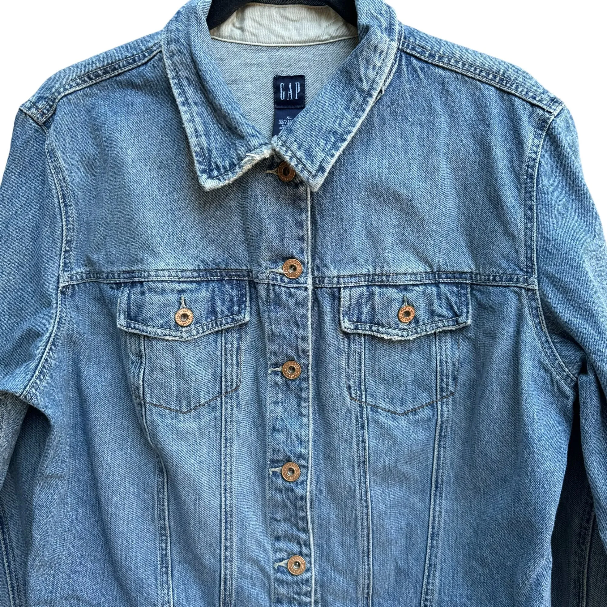 Gap Vintage Women's Long Sleeve Distressed Button Down Trucker Denim Jacket XL