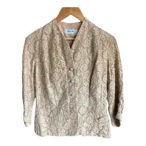 Gem-bioi Vintage Toffee Coloured Lace 3/4 Sleeved Jacket UK Size 10