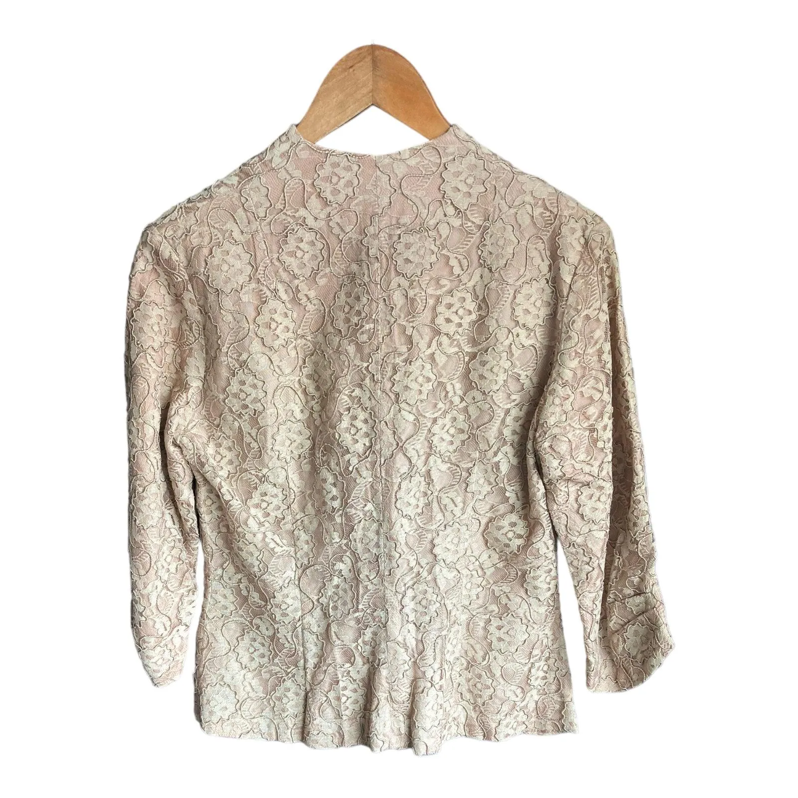 Gem-bioi Vintage Toffee Coloured Lace 3/4 Sleeved Jacket UK Size 10