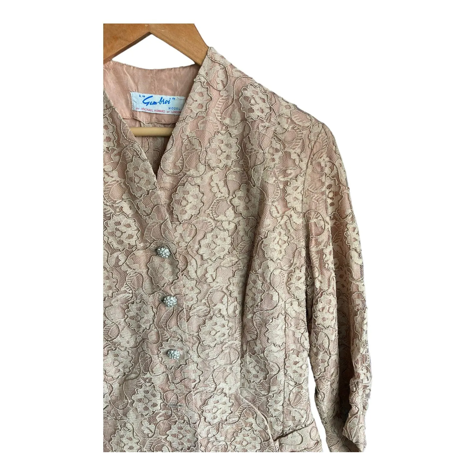 Gem-bioi Vintage Toffee Coloured Lace 3/4 Sleeved Jacket UK Size 10