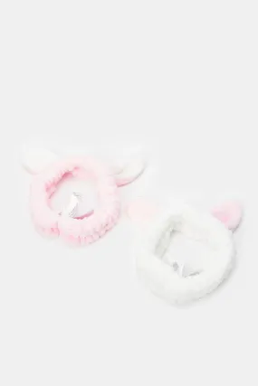 Girls White And Pink Embellished Head Warmer (Pack Of 2)