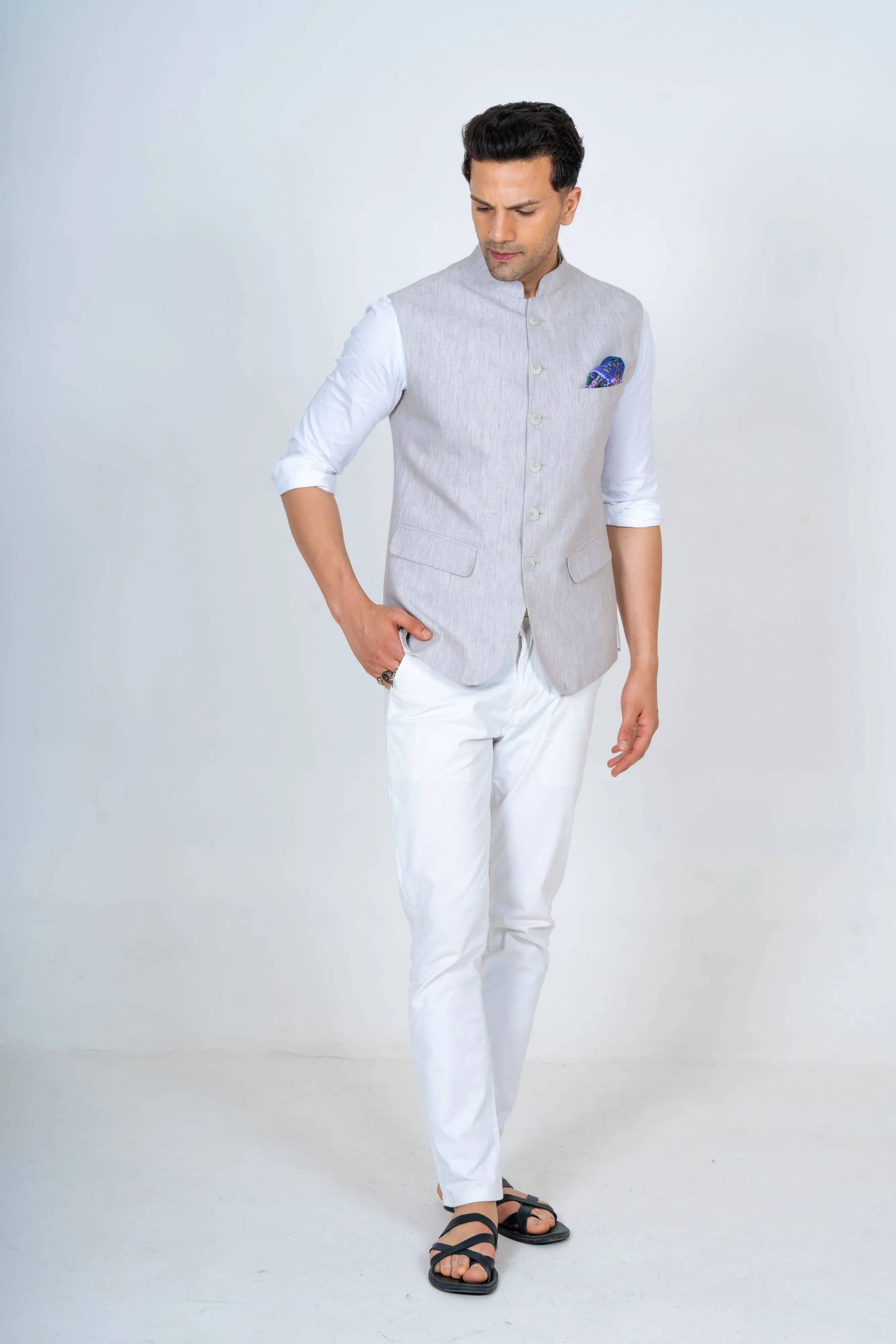 Grey Linen Nehru Jacket