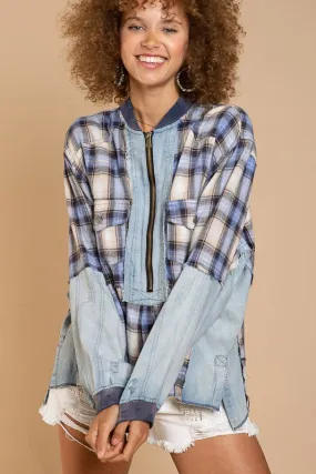 Half-Zip Pullover with Plaid Detail