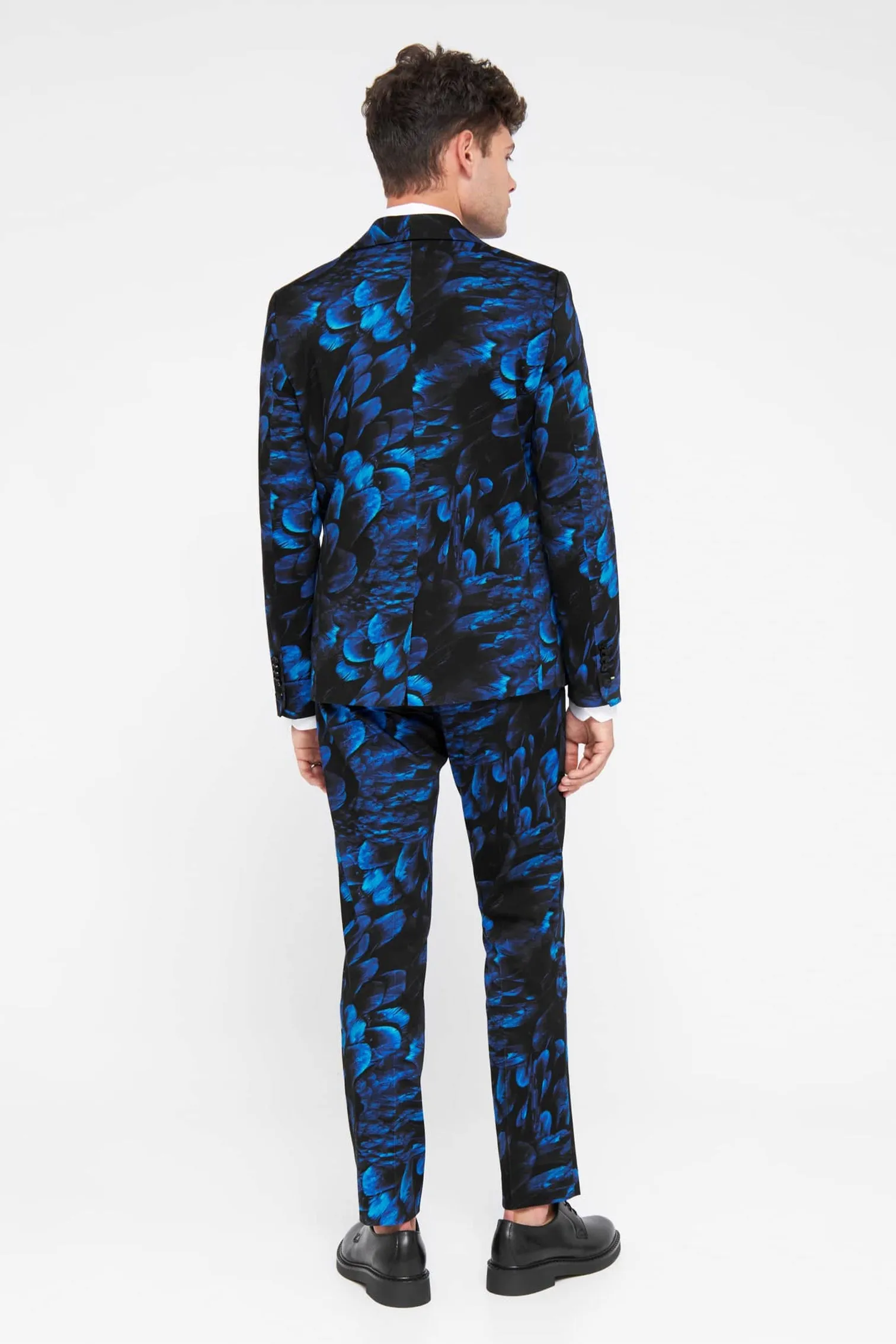 Heron Slim Fit Blue Floral Cotton Suit