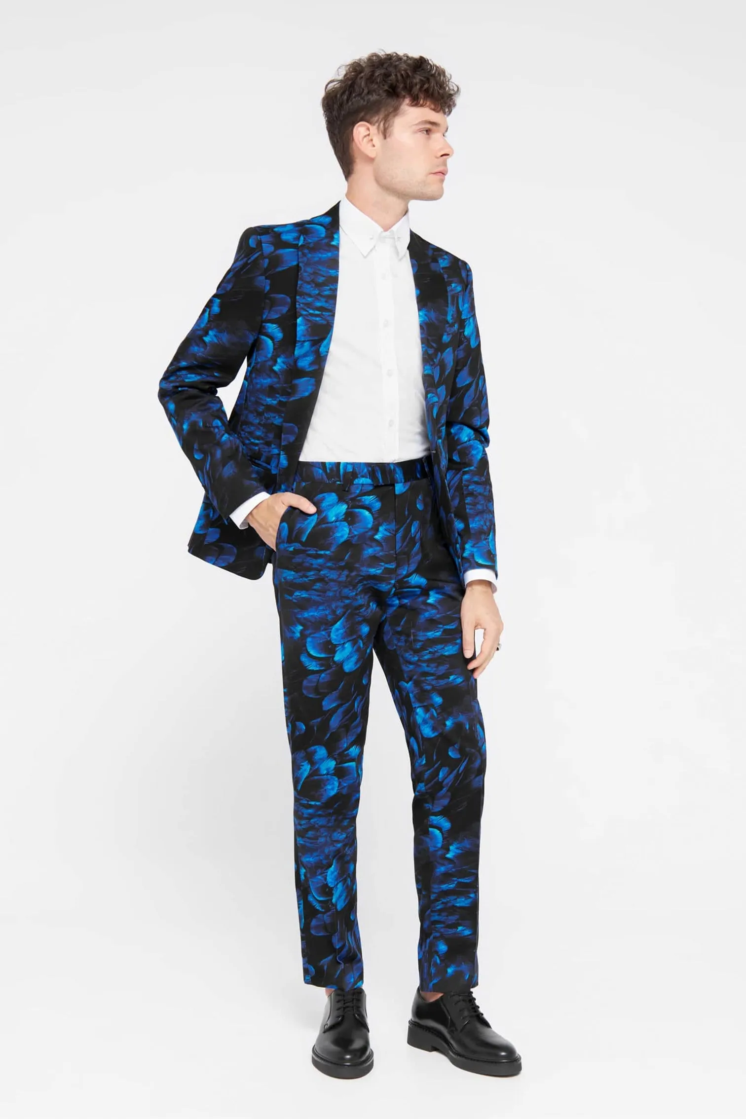 Heron Slim Fit Blue Floral Cotton Suit