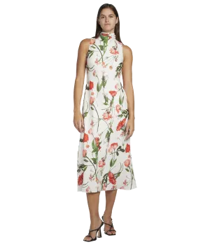 High Neck Floral Midaxi Slip Dress - White