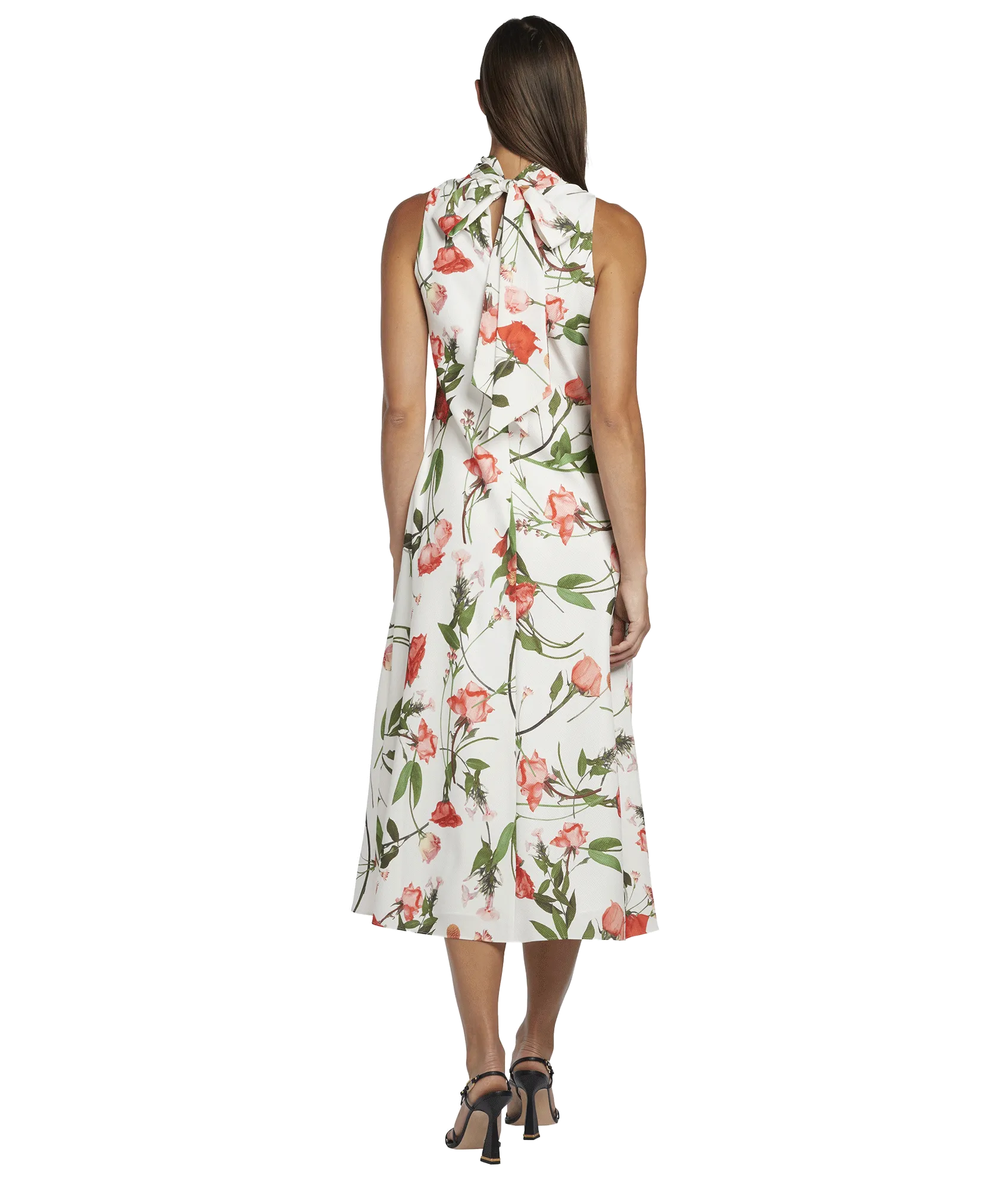 High Neck Floral Midaxi Slip Dress - White