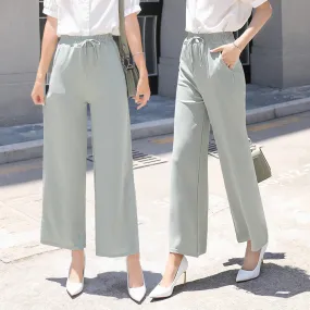 High Waist Wide Leg Women Thin Korean Loose Slim-Look Straight Drape Chic All-Matching Casual Long Pants Culottes